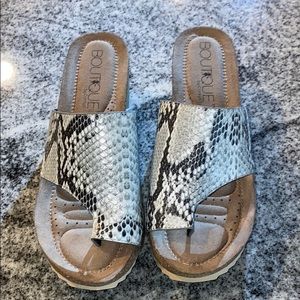 Boutique by Corkys snake print wedges